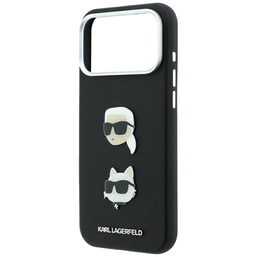 Deksel for Apple iPhone 18 Pro Max / 17 Pro Max, Karl Lagerfeld, Saffiano med Karl & Choupette-hodepinne og logo, svart