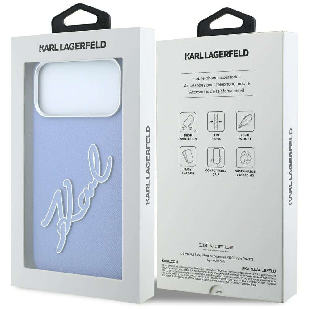 Deksel for Apple iPhone 18 Pro Max / 17 Pro Max, Karl Lagerfeld, Smooth Big Resin Signature Logo, Bleu