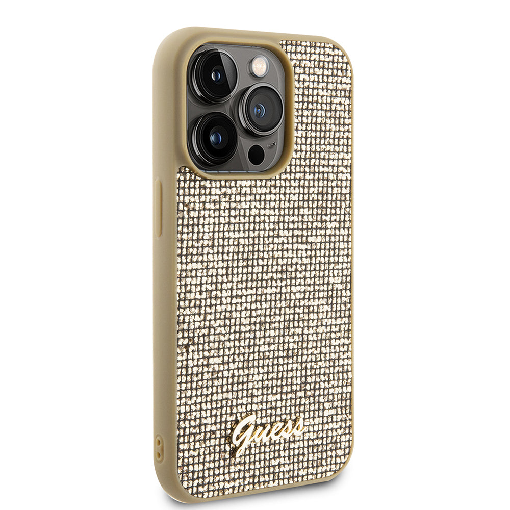 Deksel for Apple iPhone 15 Pro, Guess, PU Square Mirror Script Logo, Gull GUHCP15LPMSDGSD