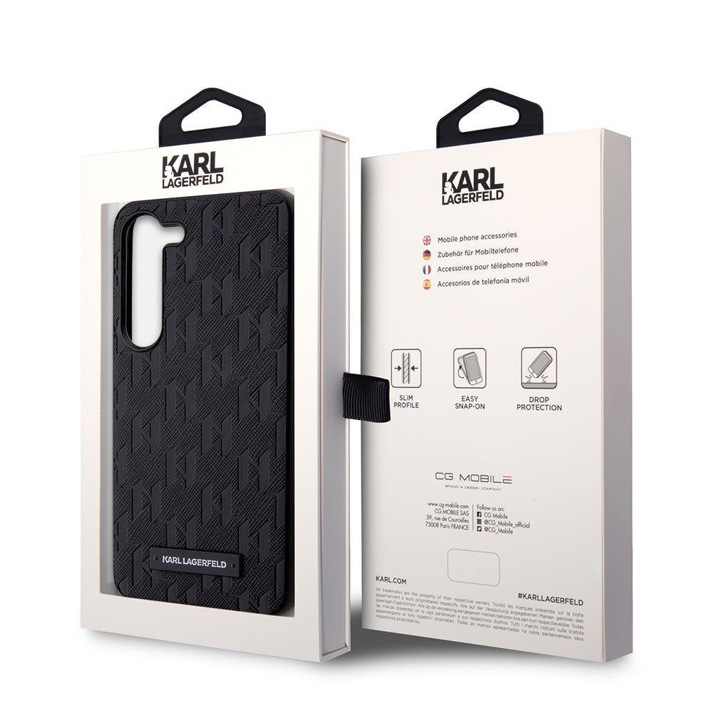 Deksel for Samsung Galaxy S23+ S916, Karl Lagerfeld, Saffiano Monogram Metal Logo, Svart