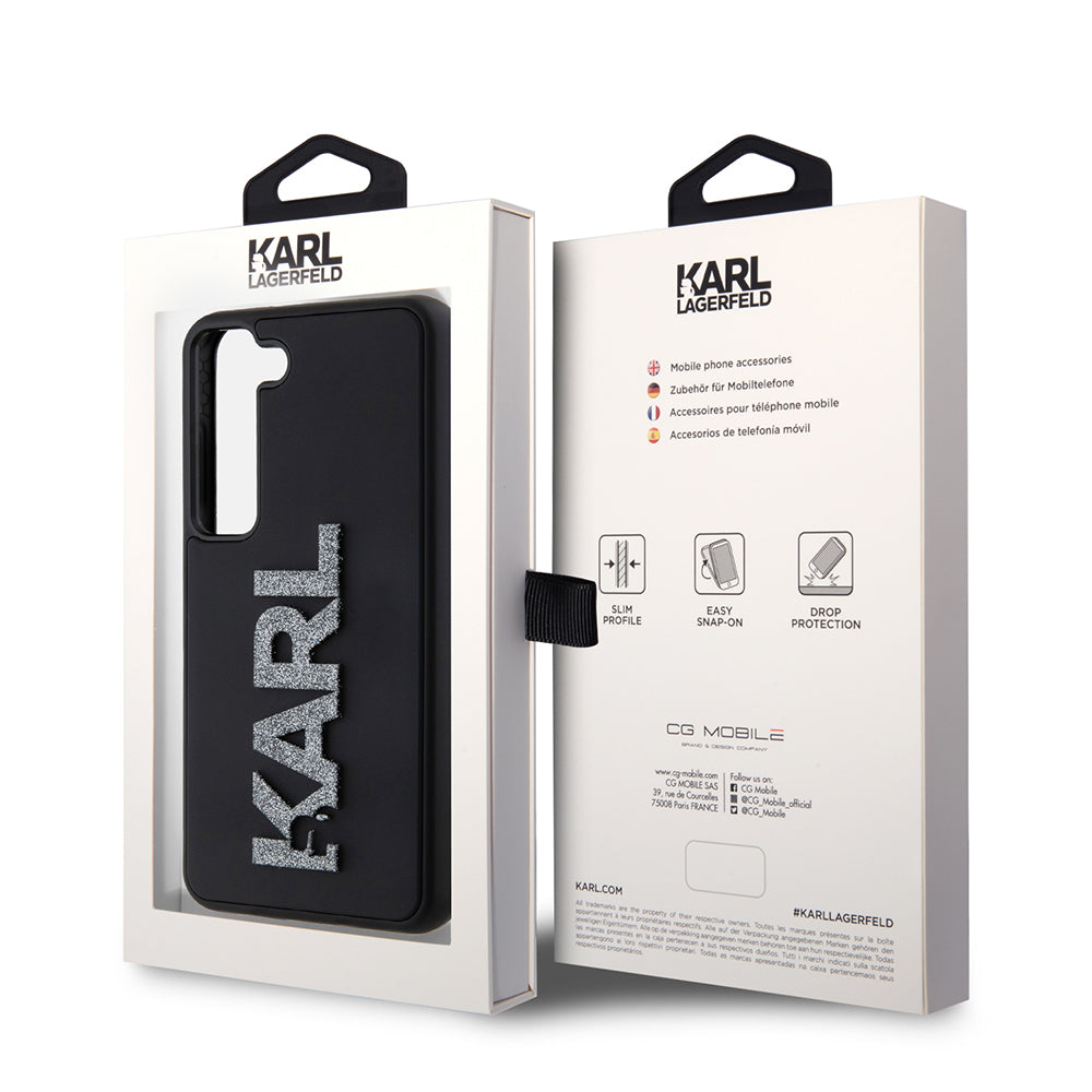 Deksel for Samsung Galaxy S23 S911, Karl Lagerfeld, 3D Rubber Glitter Logo, Svart