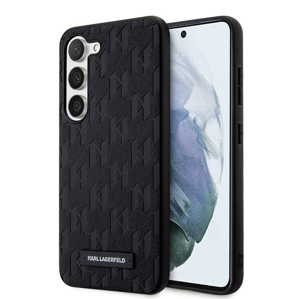 Deksel for Samsung Galaxy S23 S911, Karl Lagerfeld, Saffiano Monogram Metal Logo, Svart