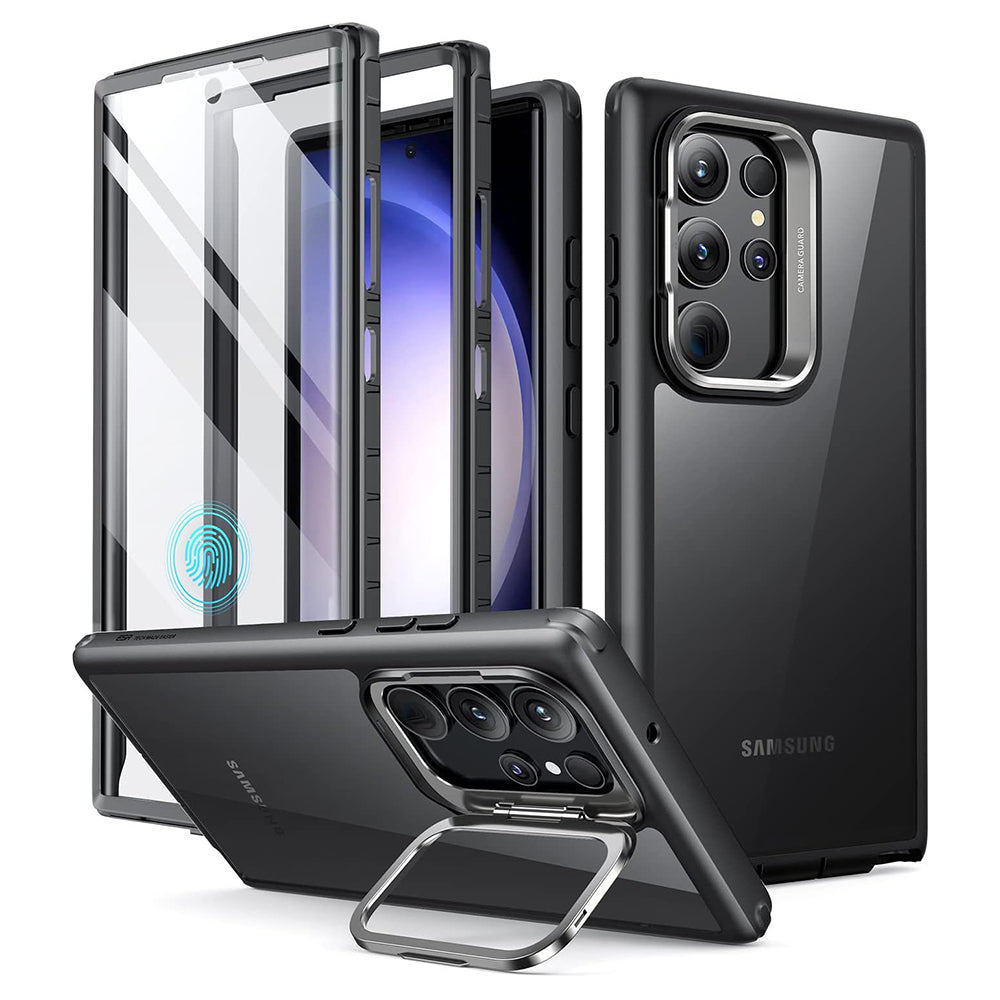 Deksel for Samsung Galaxy S23 Ultra S918, ESR, Shock Armor Kickstand, Svart Gjennomsiktig