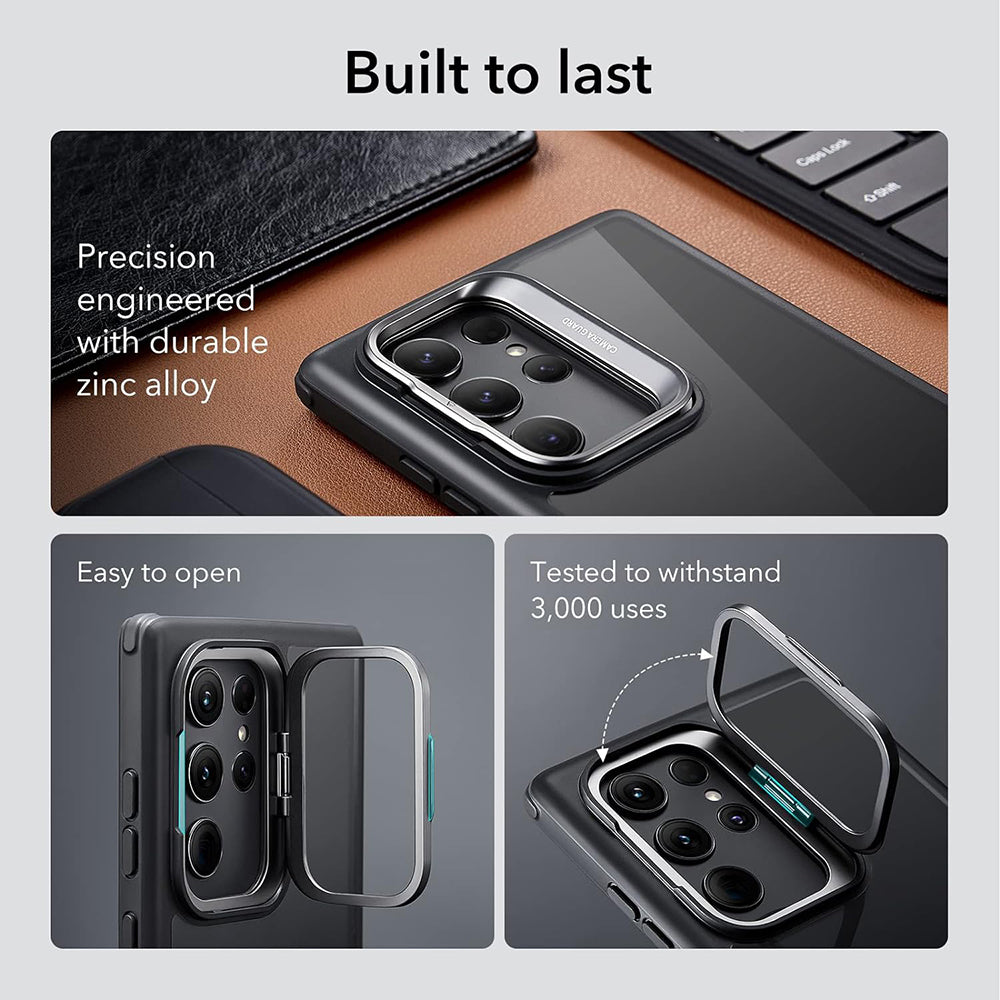 Deksel for Samsung Galaxy S23 Ultra S918, ESR, Shock Armor Kickstand, Svart Gjennomsiktig