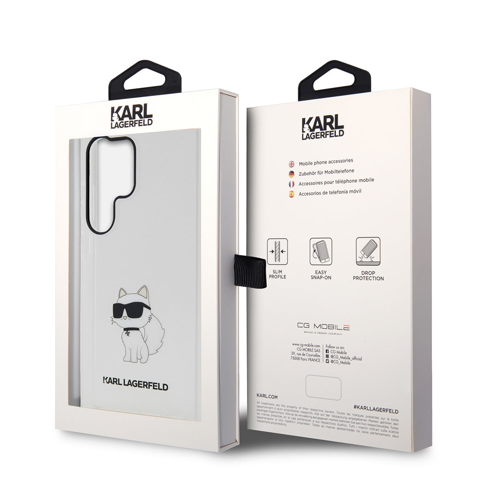 Deksel for Samsung Galaxy S23 Ultra S918, Karl Lagerfeld, Ikonik Choupette, Gjennomsiktig