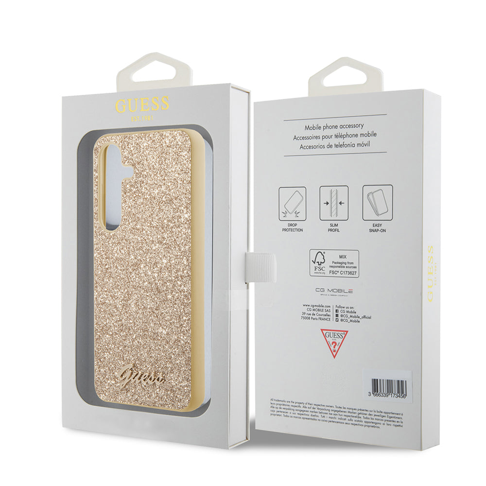 Deksel for Samsung Galaxy S24+ S926, Guess, Glitter Script, Gull