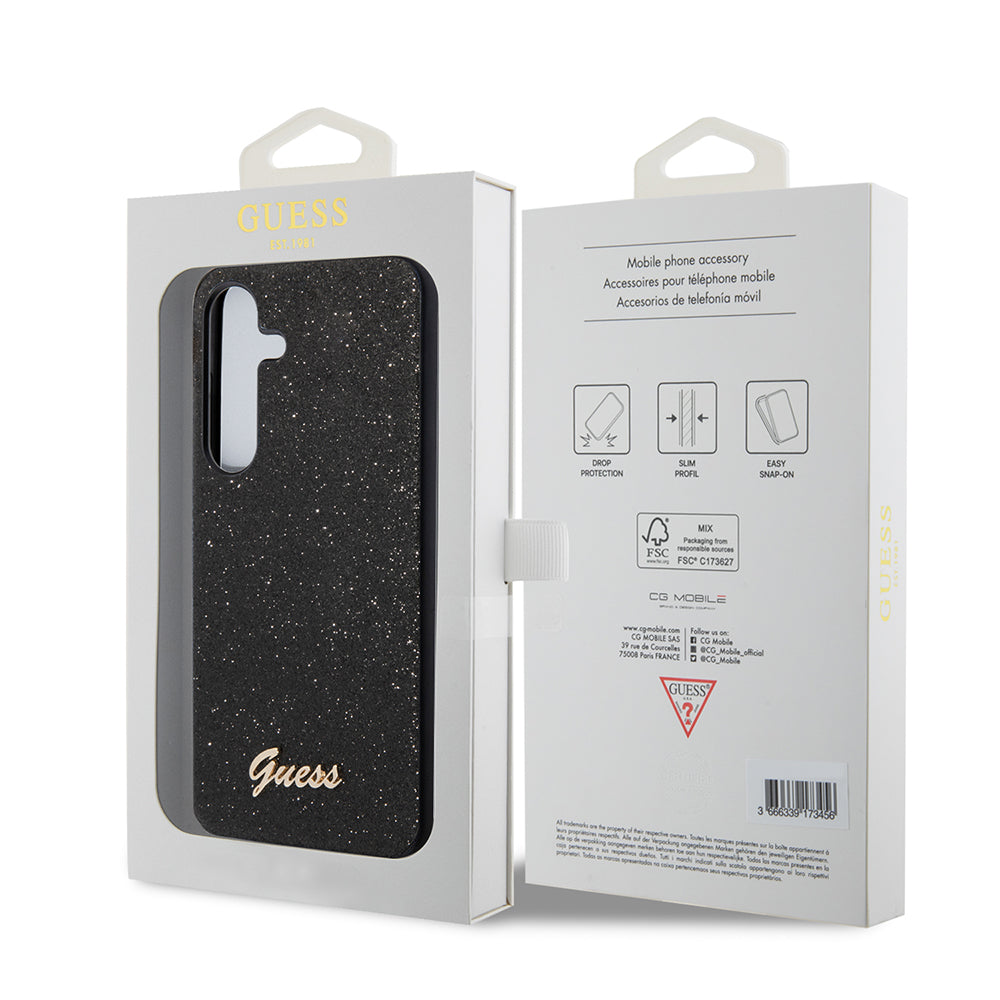 Deksel for Samsung Galaxy S24+ S926, Guess, Glitter Script, Svart