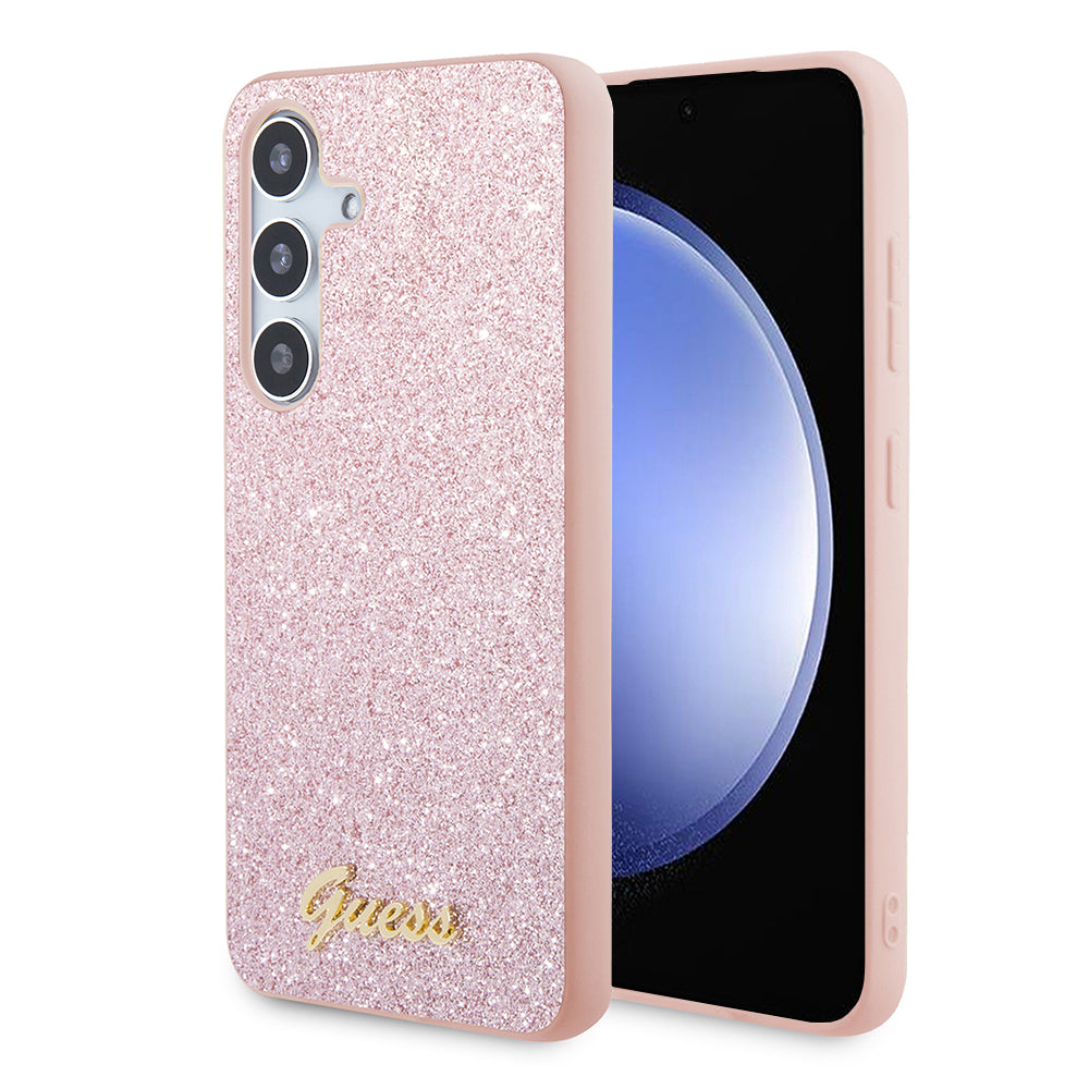 Deksel for Samsung Galaxy S24+ S926, Guess, Glitter Script, Rosa