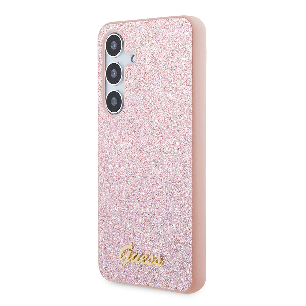 Deksel for Samsung Galaxy S24+ S926, Guess, Glitter Script, Rosa