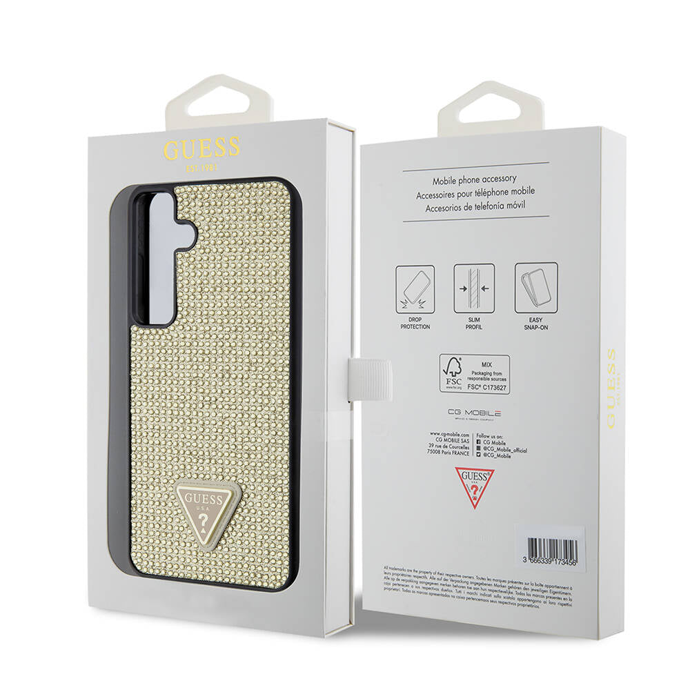 Deksel for Samsung Galaxy S24+ S926, Guess, Rhinestone Triangle Logo, Gull