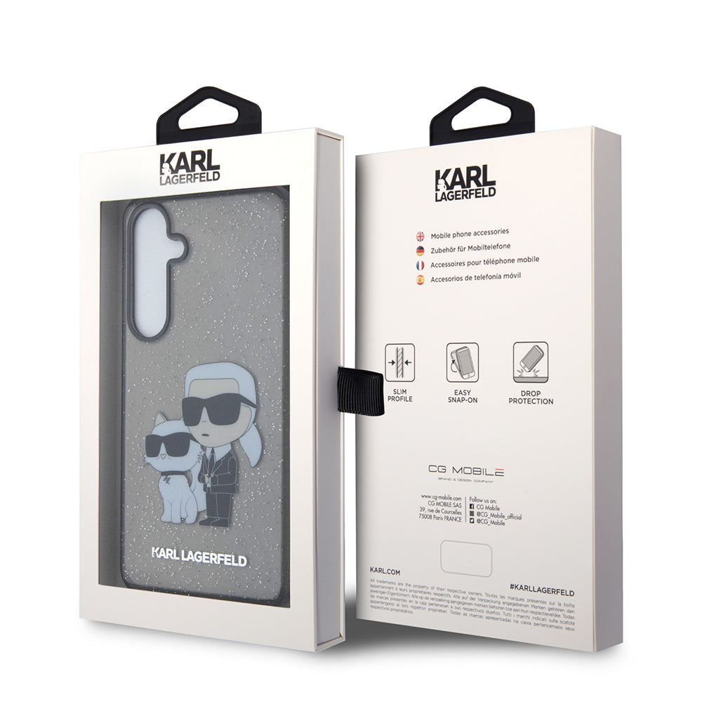 Deksel til Samsung Galaxy S24+ S926, Karl Lagerfeld, Glitter Karl & Choupette, Svart Transparent