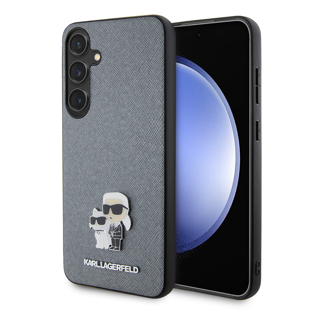 Deksel for Samsung Galaxy S24+ S926, Karl Lagerfeld, Saffiano Karl & Choupette Metal, Grå