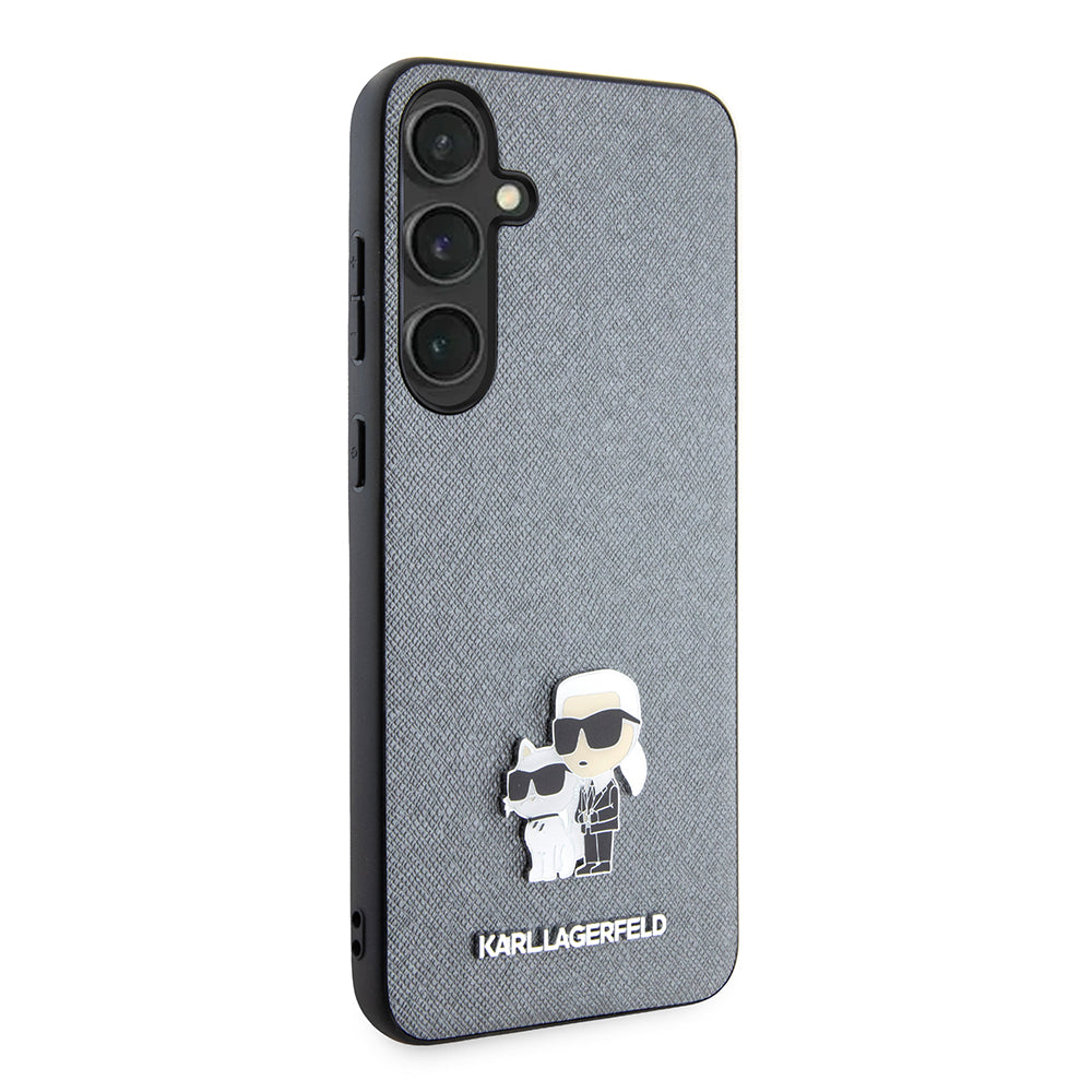 Deksel for Samsung Galaxy S24+ S926, Karl Lagerfeld, Saffiano Karl & Choupette Metal, Grå