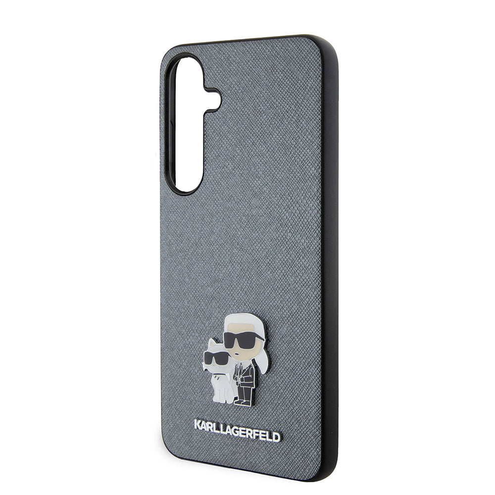 Deksel for Samsung Galaxy S24+ S926, Karl Lagerfeld, Saffiano Karl & Choupette Metal, Grå