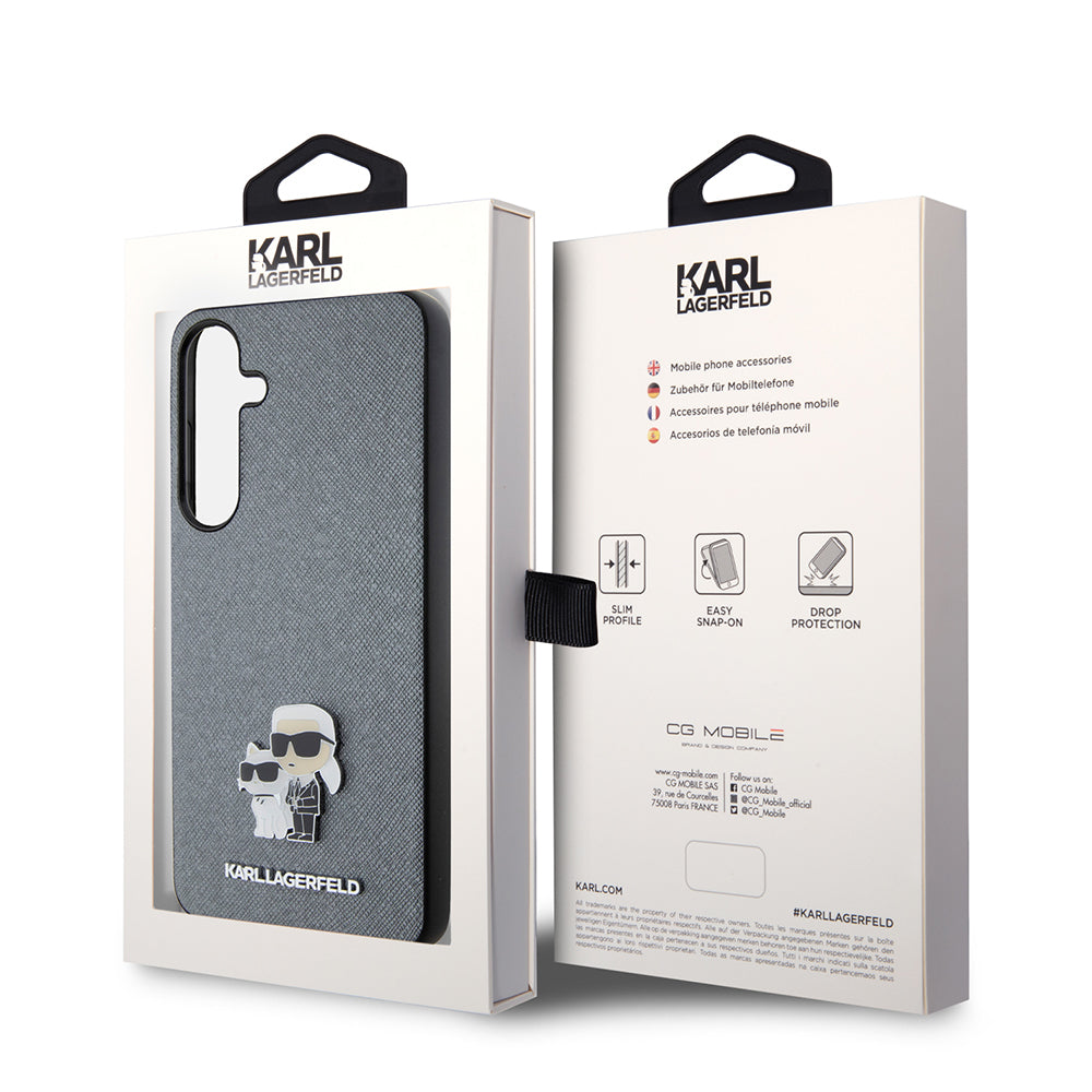 Deksel for Samsung Galaxy S24+ S926, Karl Lagerfeld, Saffiano Karl & Choupette Metal, Grå