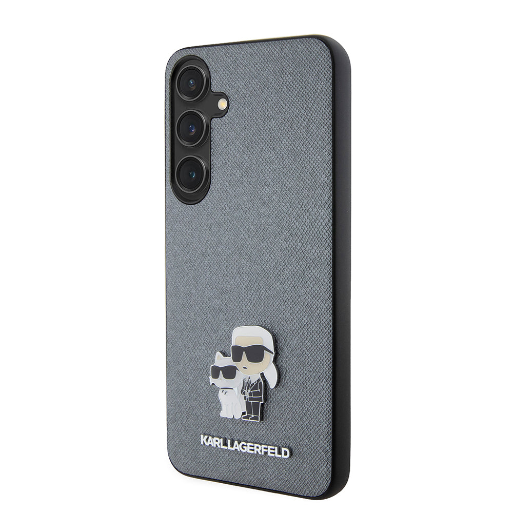 Deksel for Samsung Galaxy S24+ S926, Karl Lagerfeld, Saffiano Karl & Choupette Metal, Grå
