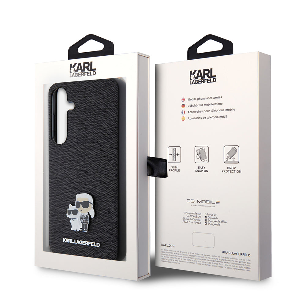 Deksel for Samsung Galaxy S24+ S926, Karl Lagerfeld, Saffiano Karl & Choupette Metal, Svart