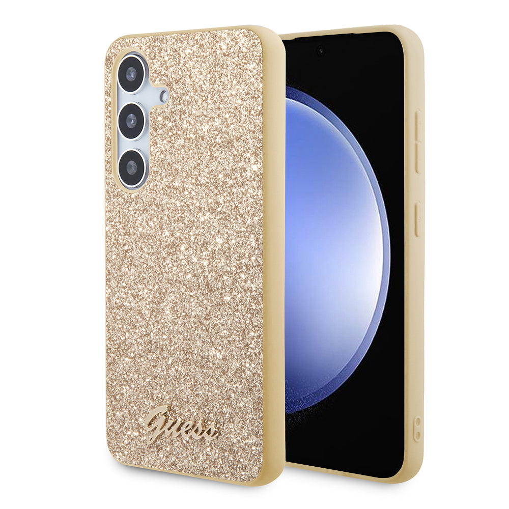 Deksel for Samsung Galaxy S24 S921, Guess, Glitter Script, Gull
