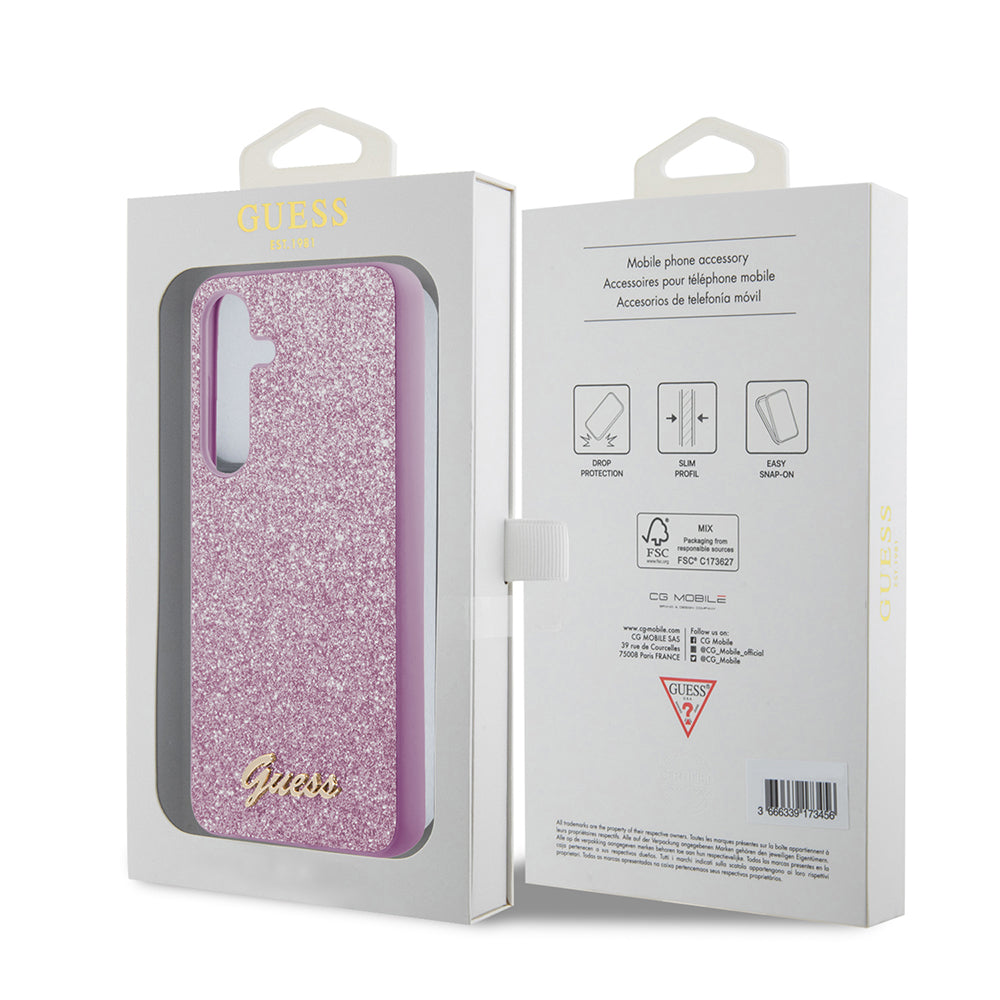 Deksel for Samsung Galaxy S24 S921, Guess, Glitter Script, Lilla