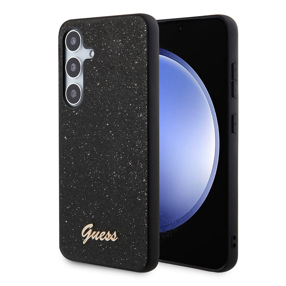 Deksel for Samsung Galaxy S24 S921, Guess, Glitter Script, Svart