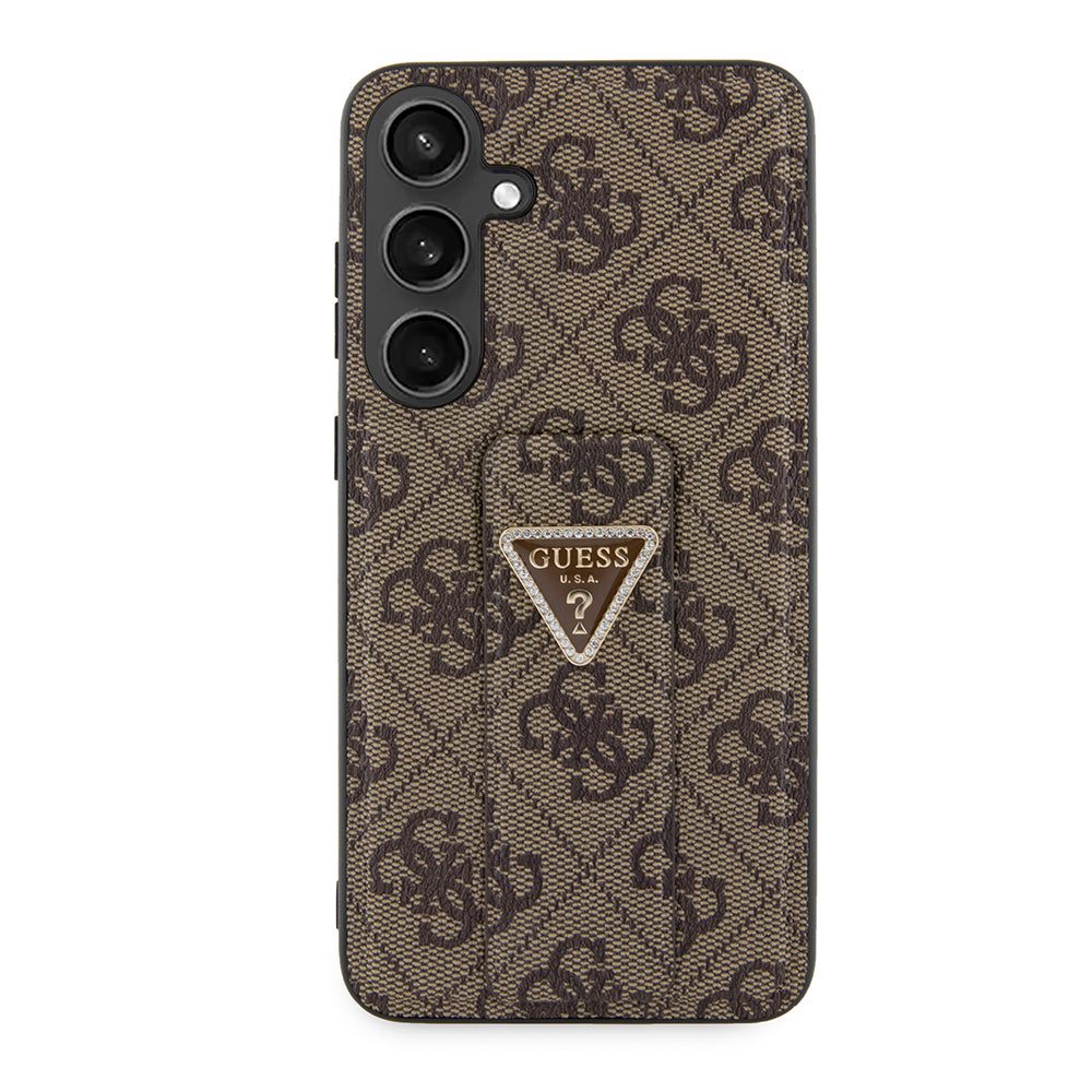 Deksel for Samsung Galaxy S24 S921, Guess, Grip Stand 4G Triangle Strass, Brun