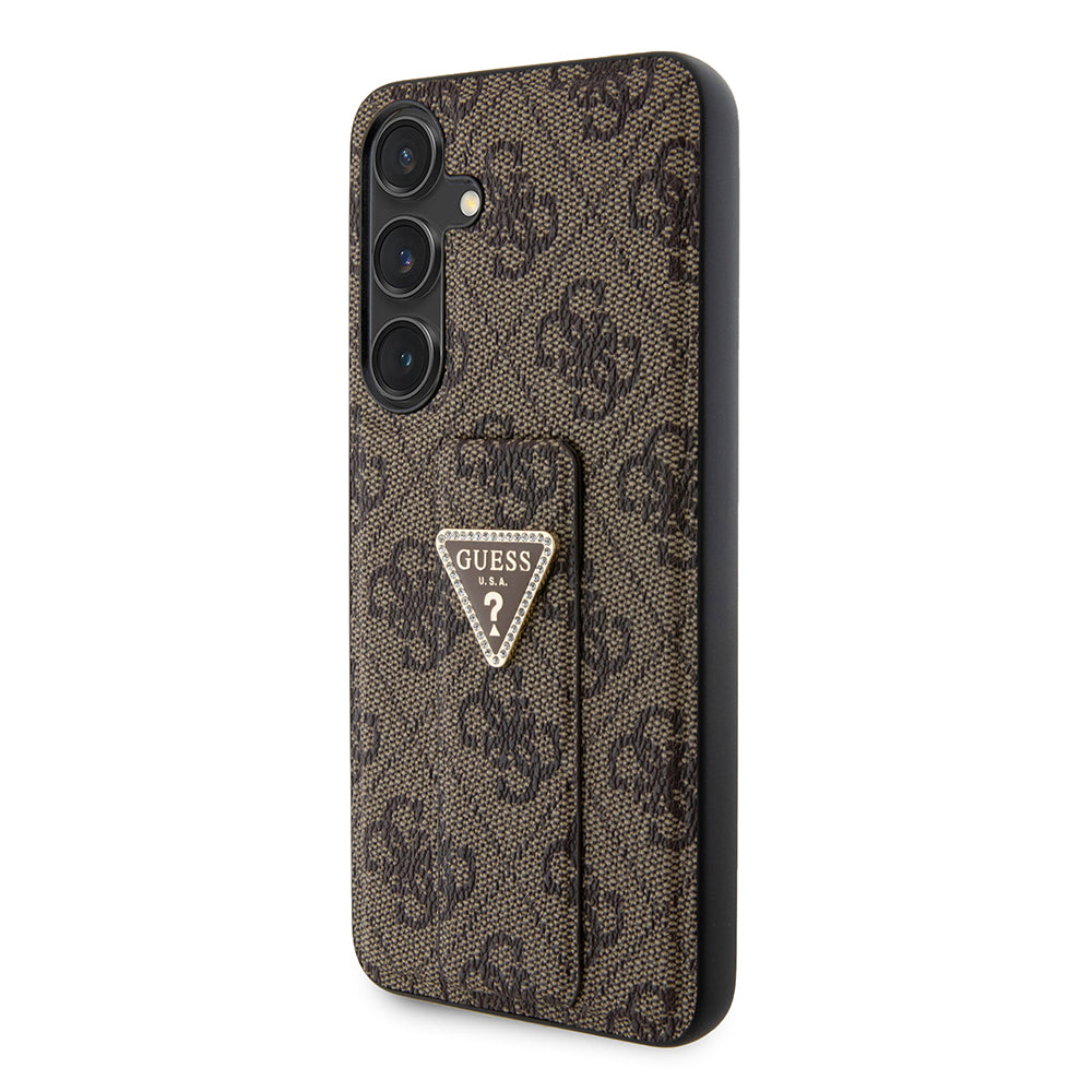 Deksel for Samsung Galaxy S24 S921, Guess, Grip Stand 4G Triangle Strass, Brun
