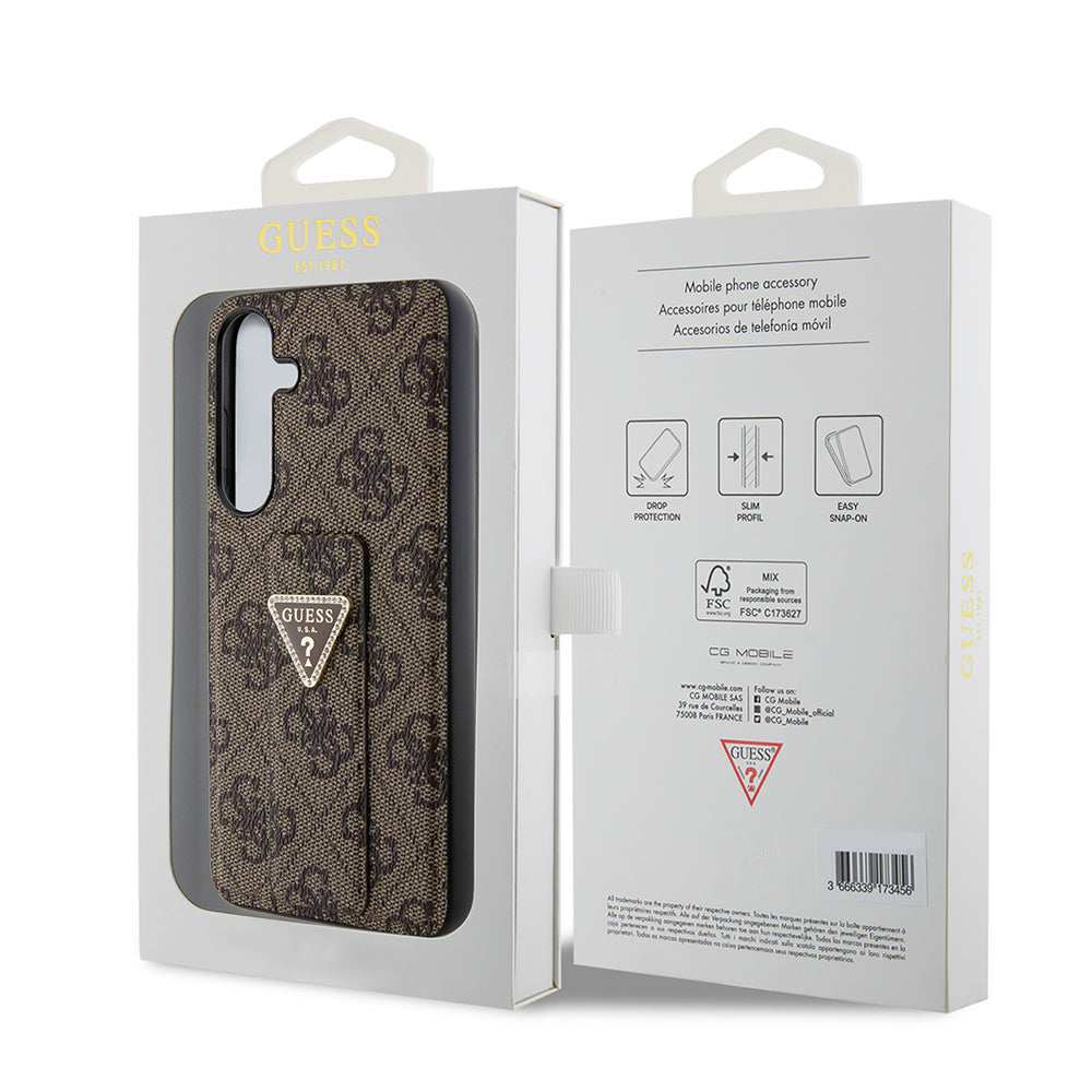 Deksel for Samsung Galaxy S24 S921, Guess, Grip Stand 4G Triangle Strass, Brun