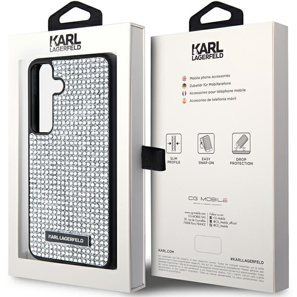 Deksel for Samsung Galaxy S24 S921, Karl Lagerfeld, Rhinestone Metal Plate, Sølv