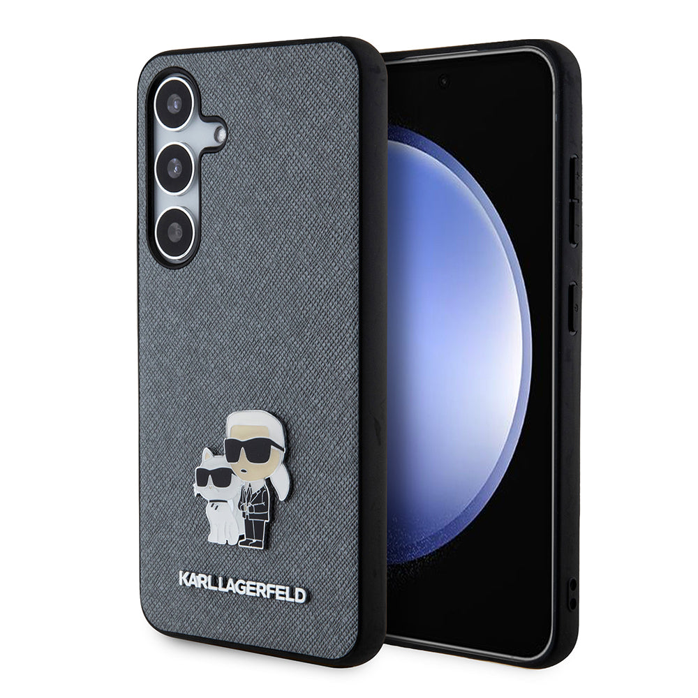 Deksel for Samsung Galaxy S24 S921, Karl Lagerfeld, Saffiano Karl & Choupette Metal, Grå