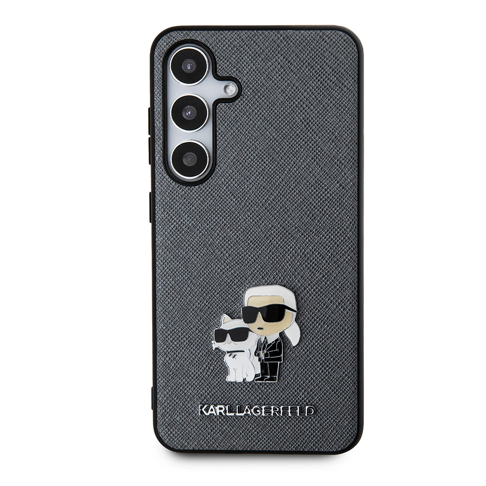 Deksel for Samsung Galaxy S24 S921, Karl Lagerfeld, Saffiano Karl & Choupette Metal, Grå