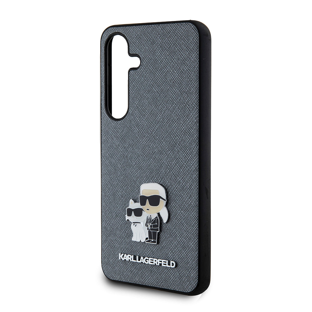 Deksel for Samsung Galaxy S24 S921, Karl Lagerfeld, Saffiano Karl & Choupette Metal, Grå