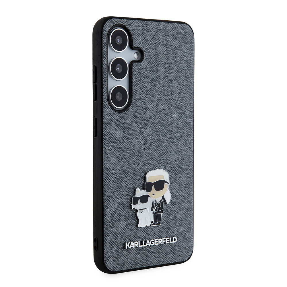 Deksel for Samsung Galaxy S24 S921, Karl Lagerfeld, Saffiano Karl & Choupette Metal, Grå
