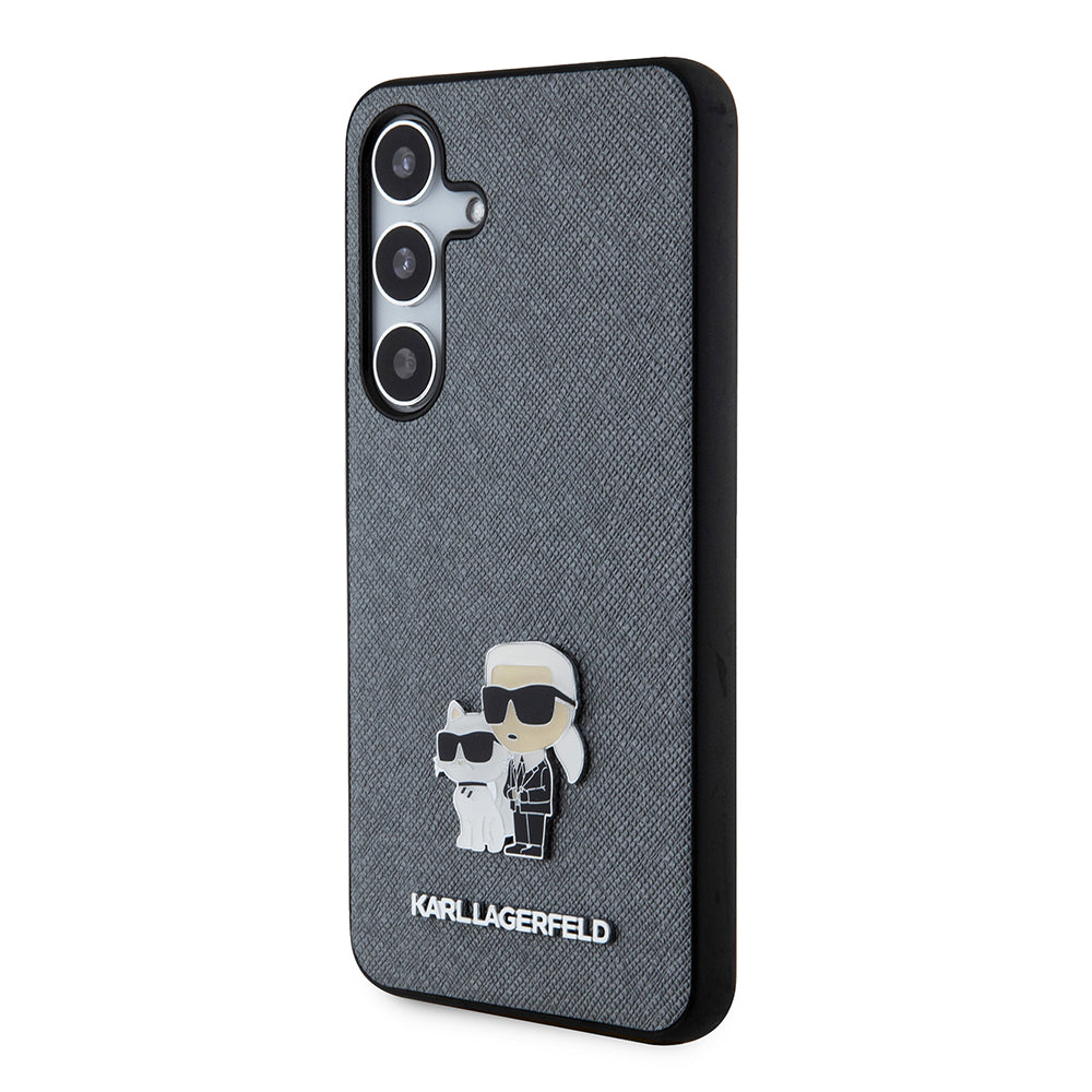Deksel for Samsung Galaxy S24 S921, Karl Lagerfeld, Saffiano Karl & Choupette Metal, Grå
