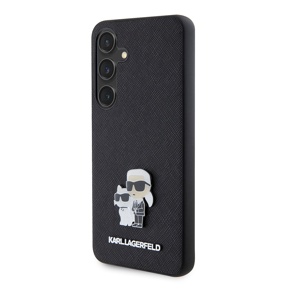Deksel for Samsung Galaxy S24 S921, Karl Lagerfeld, Saffiano Karl & Choupette Metal, Svart