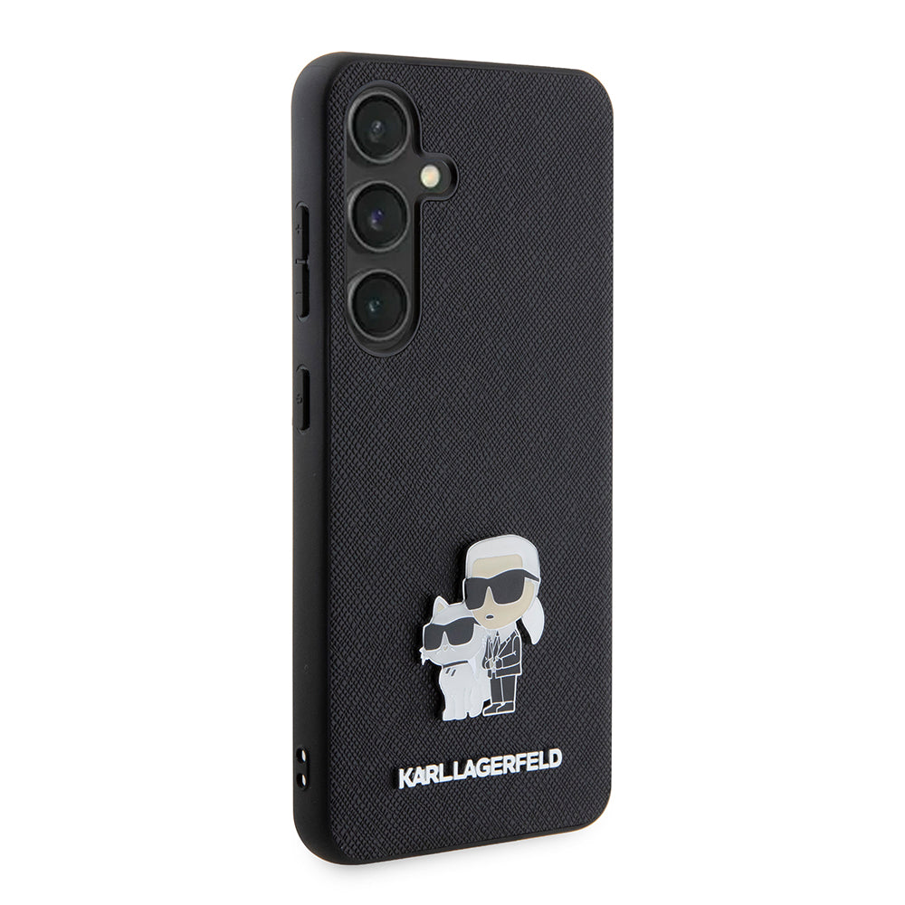 Deksel for Samsung Galaxy S24 S921, Karl Lagerfeld, Saffiano Karl & Choupette Metal, Svart