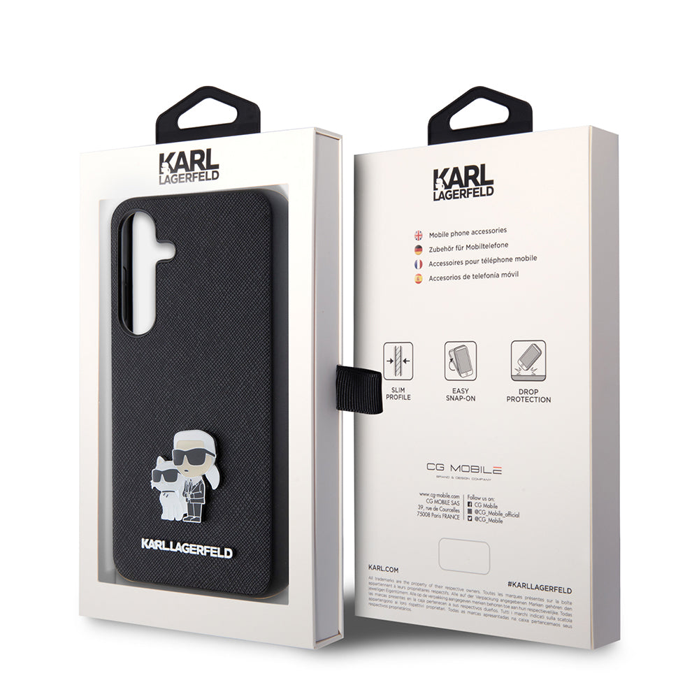 Deksel for Samsung Galaxy S24 S921, Karl Lagerfeld, Saffiano Karl & Choupette Metal, Svart