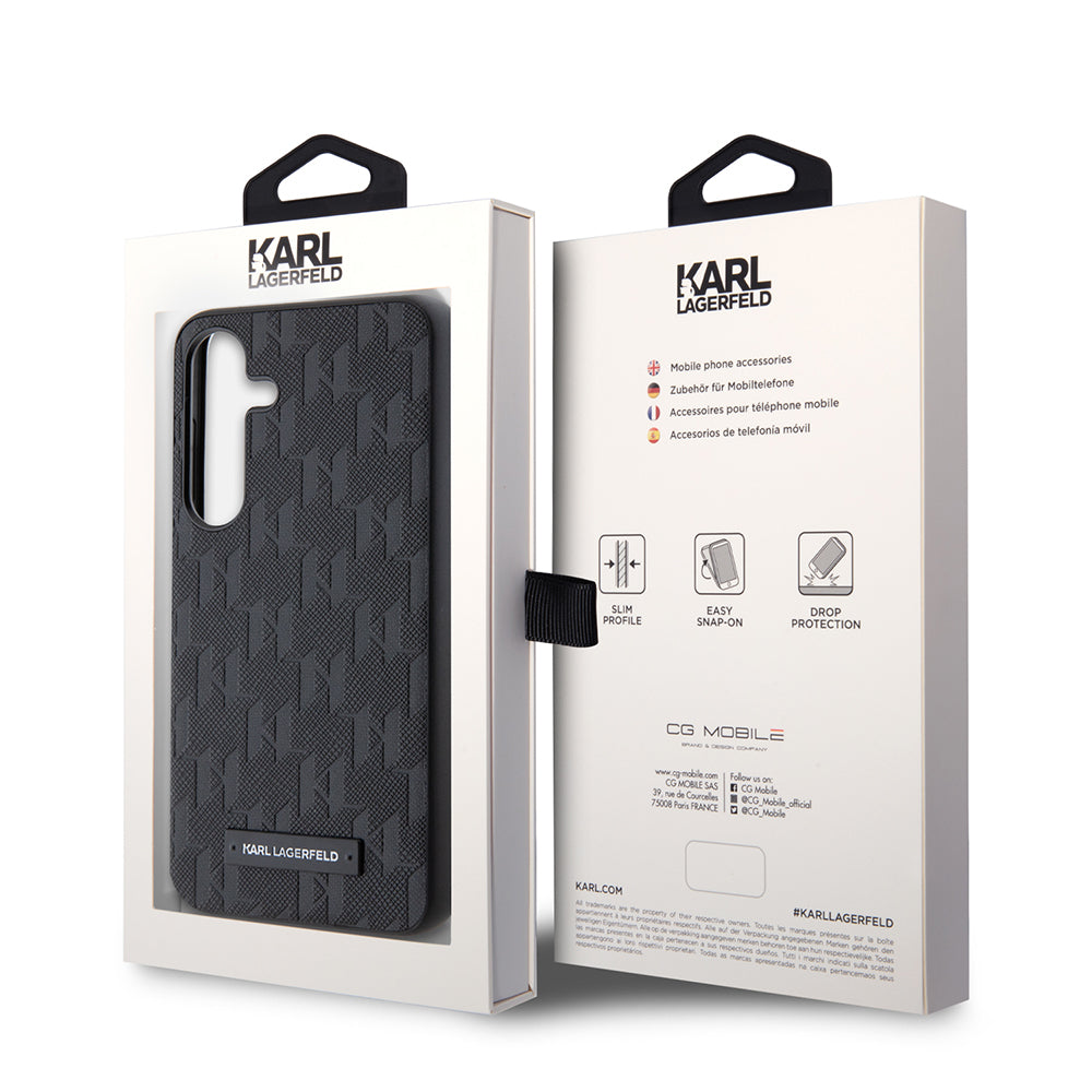 Deksel for Samsung Galaxy S24 S921, Karl Lagerfeld, Saffiano Mono Metal Logo, Svart