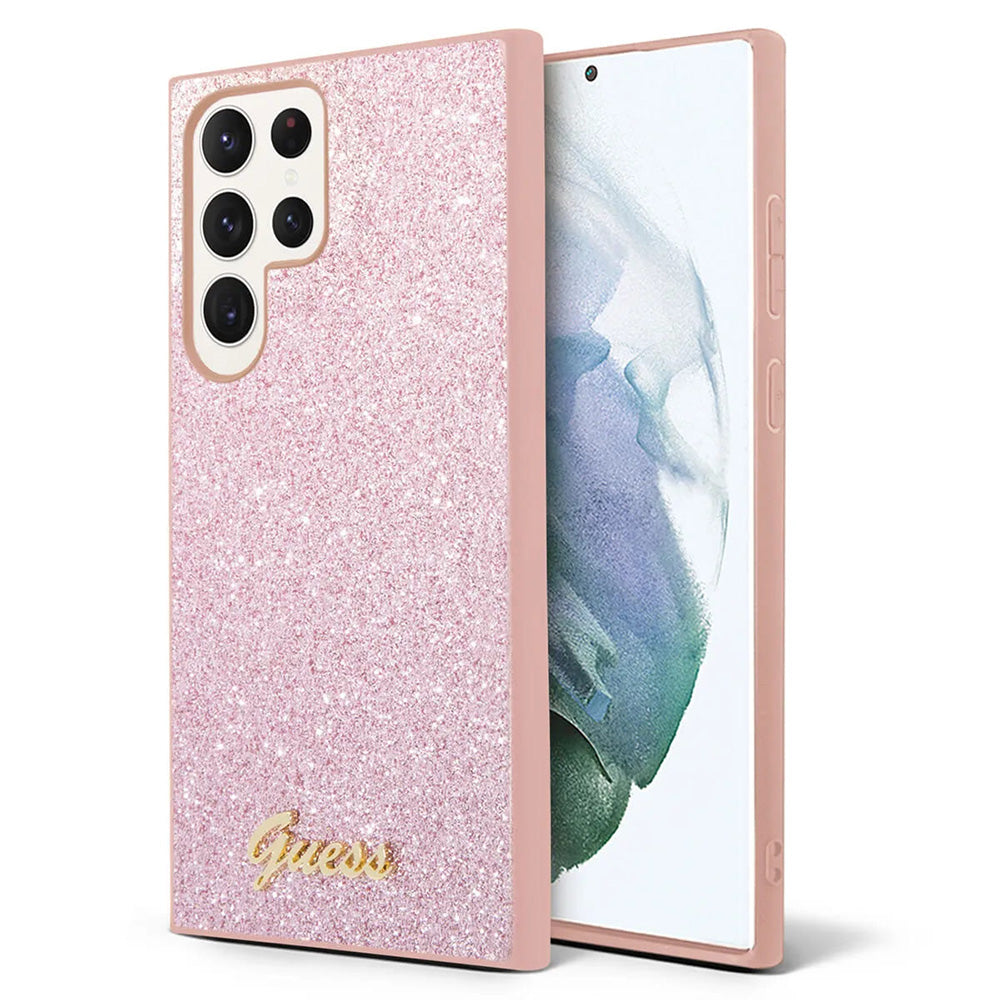 Deksel for Samsung Galaxy S24 Ultra S928, Guess, Glitter Script, Rosa