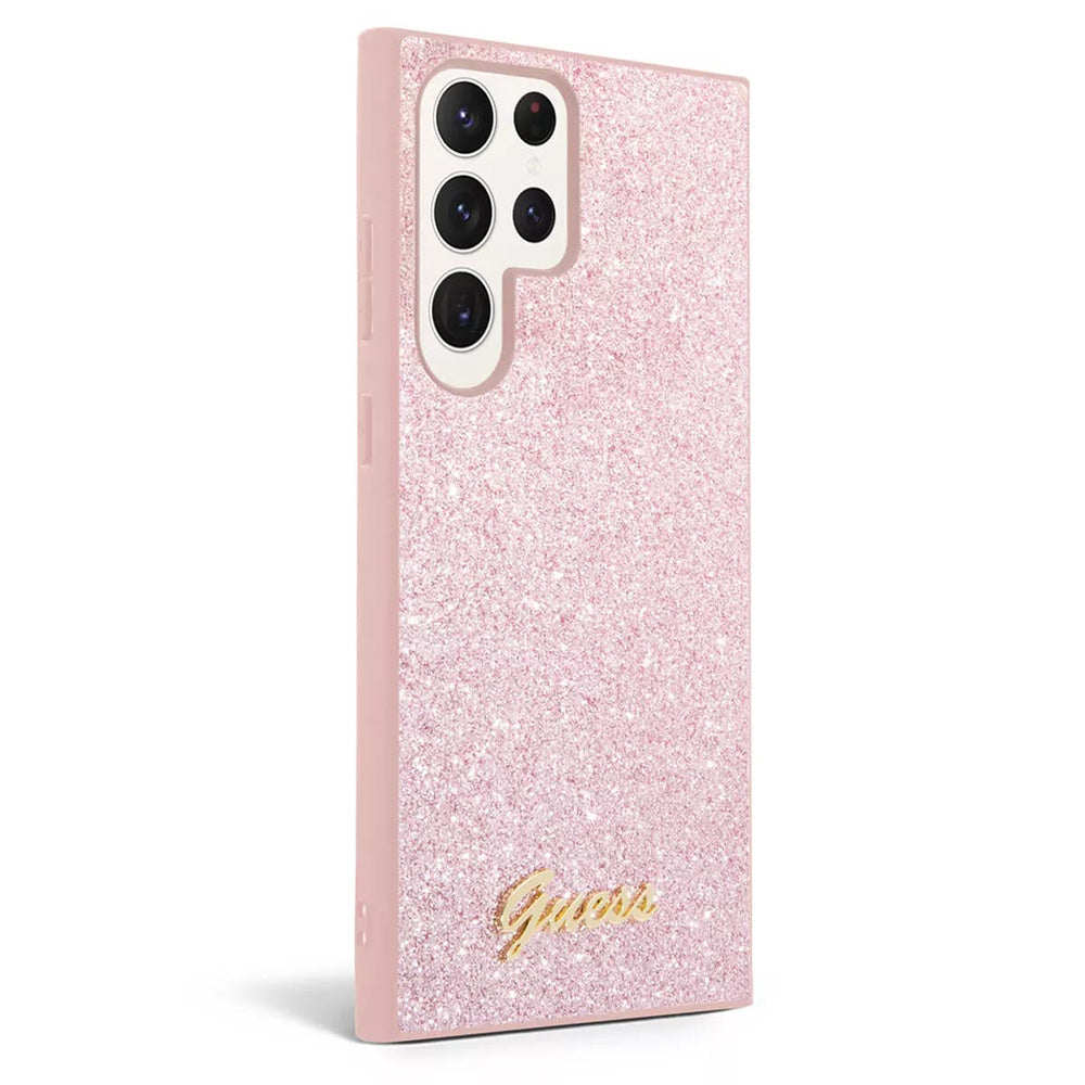 Deksel for Samsung Galaxy S24 Ultra S928, Guess, Glitter Script, Rosa