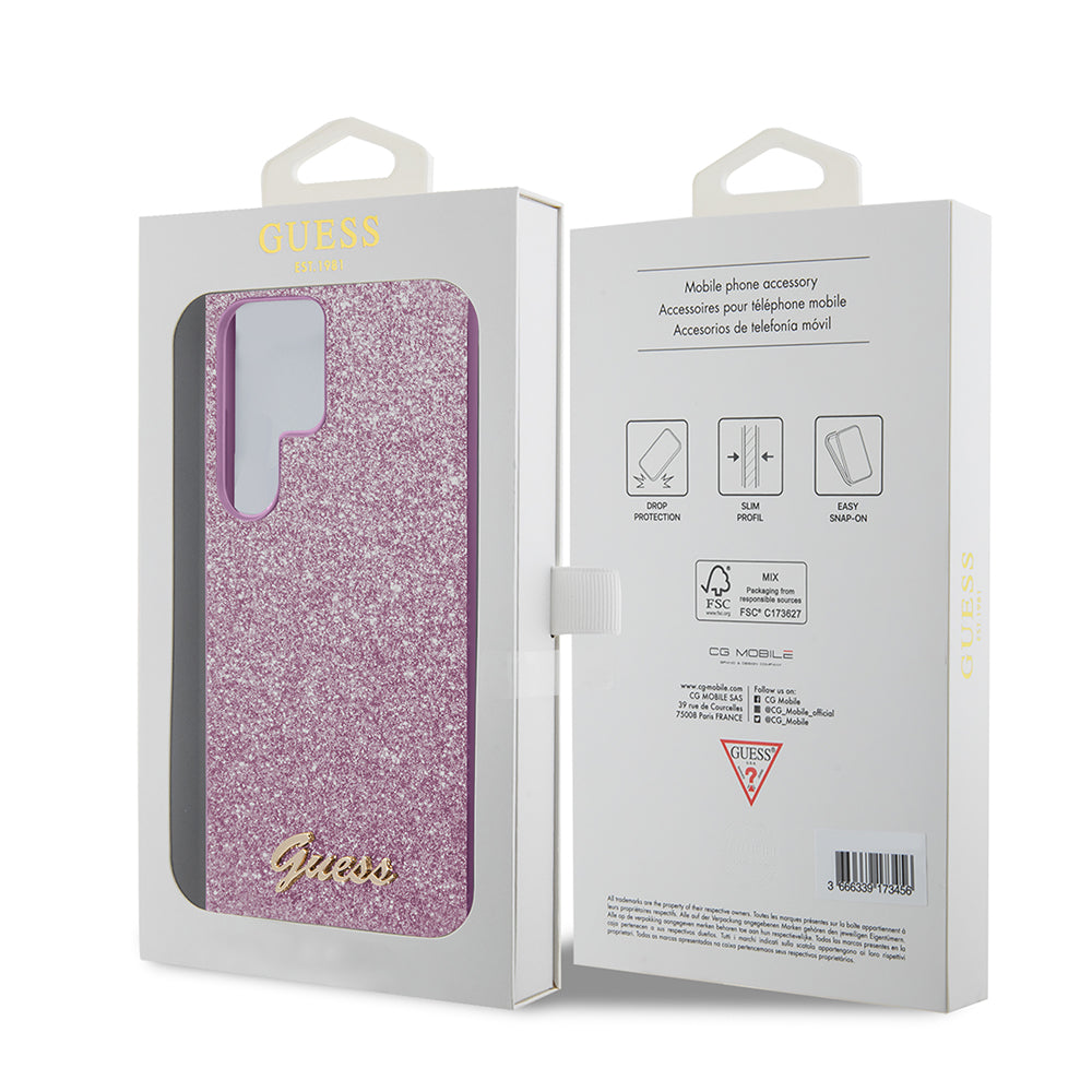 Deksel for Samsung Galaxy S24 Ultra S928, Guess, Glitter Script, Rosa