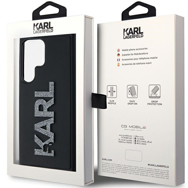 Deksel for Samsung Galaxy S24 Ultra S928, Karl Lagerfeld, 3D Rubber Glitter Logo, Svart
