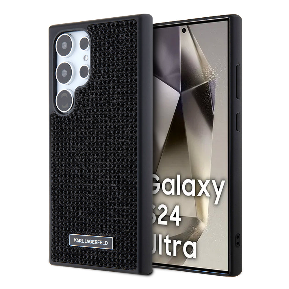 Deksel for Samsung Galaxy S24 Ultra S928, Karl Lagerfeld, Rhinestone Metal Plate, Svart