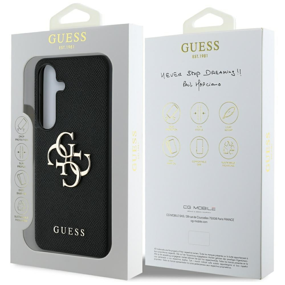Deksel for Samsung Galaxy S25+ S936, Guess, 4G Grained Big and Classic Logo, Svart