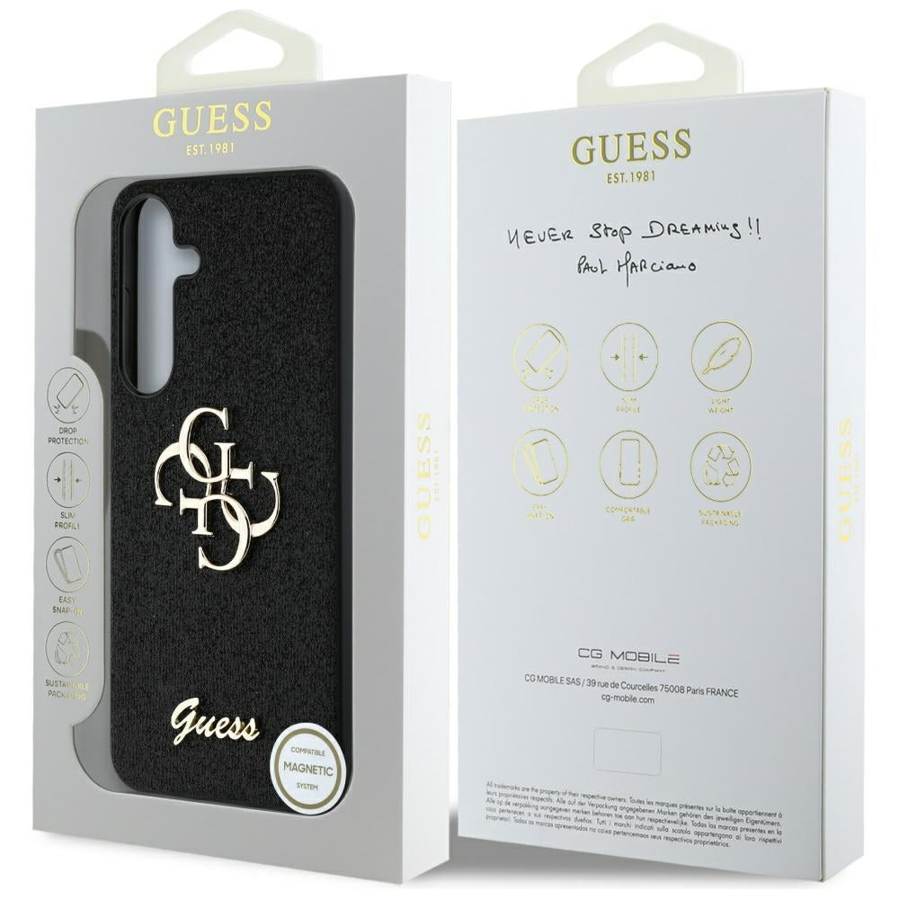 Deksel for Samsung Galaxy S25+ S936, Guess, Glitter Big 4G Script, Svart