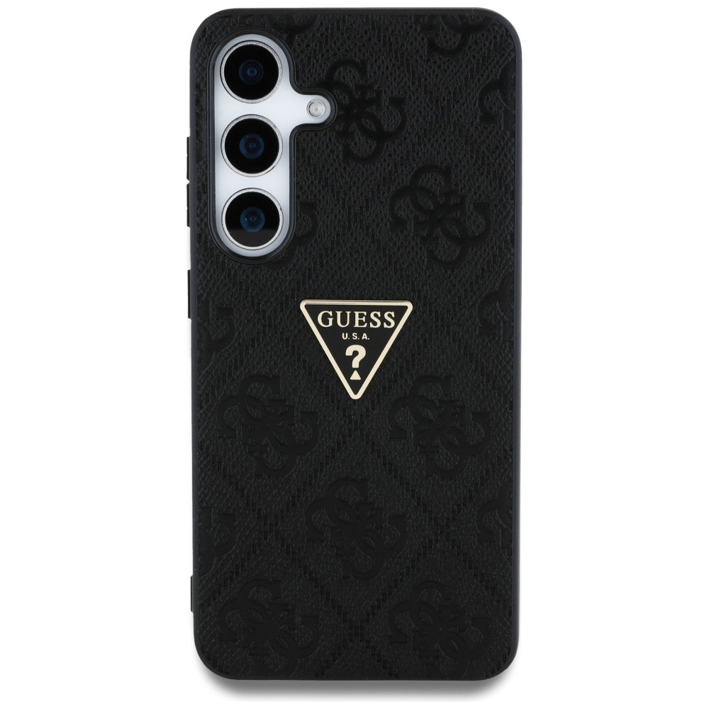 Deksel for Samsung Galaxy S25 S931, Guess, Grained Hot Stamp 4G Triangle, Svart