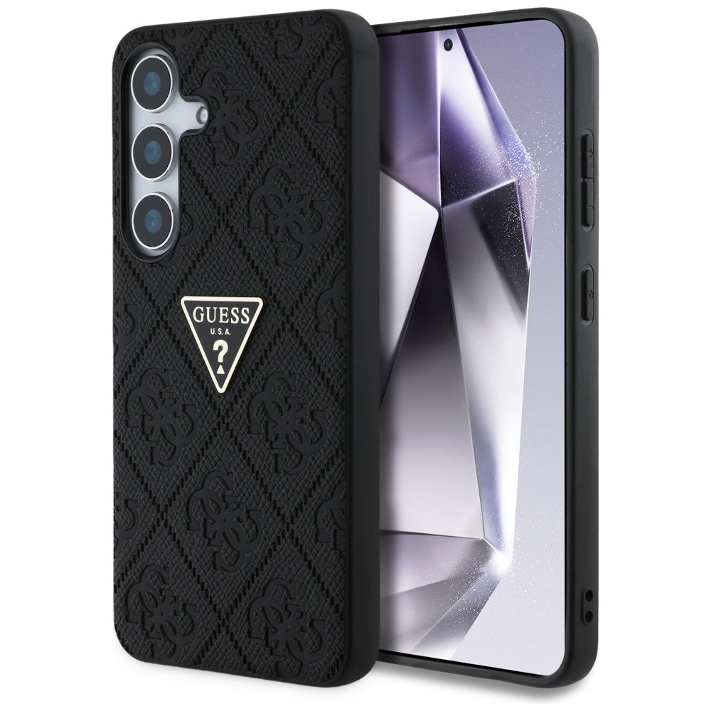 Deksel for Samsung Galaxy S25 S931, Guess, Grained Hot Stamp 4G Triangle, Svart