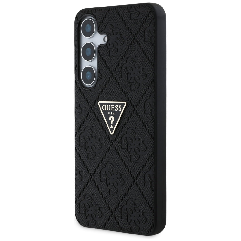 Deksel for Samsung Galaxy S25 S931, Guess, Grained Hot Stamp 4G Triangle, Svart