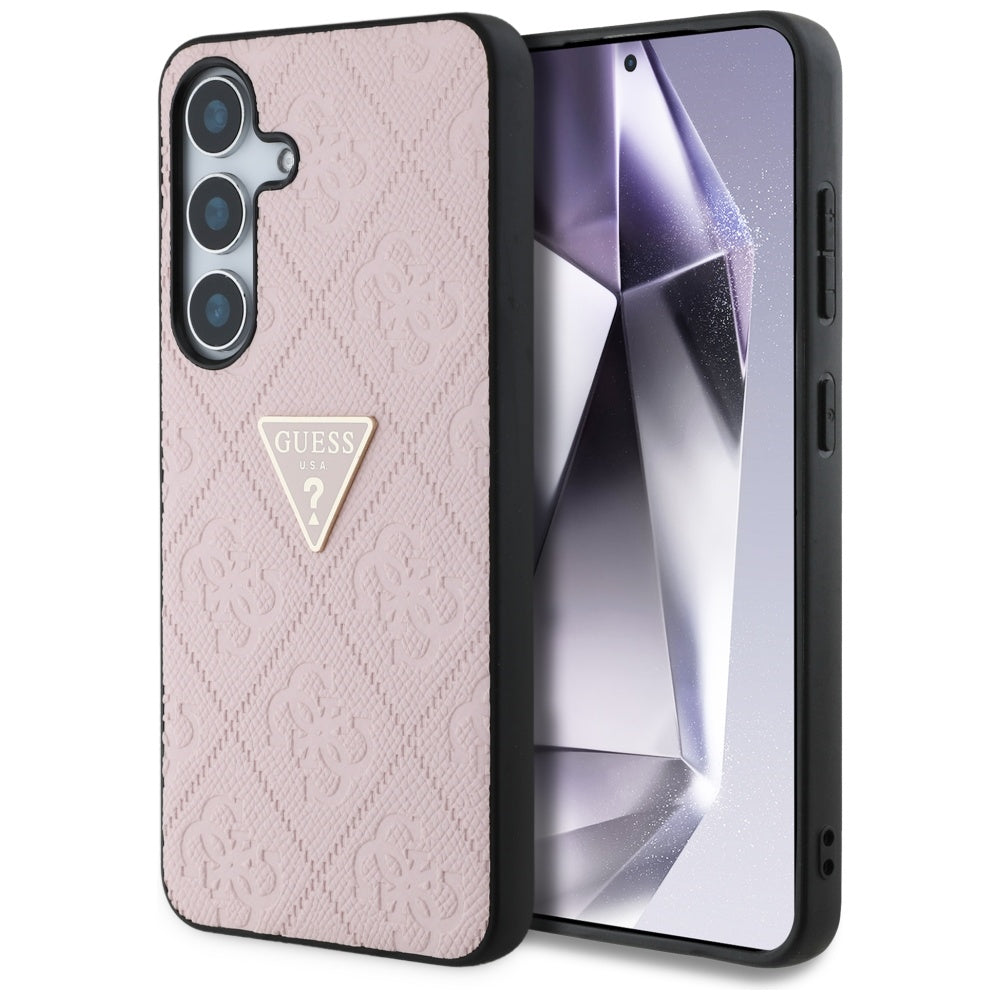 Deksel for Samsung Galaxy S25 S931, Guess, Grained Hot Stamp 4G Triangle, Rosa