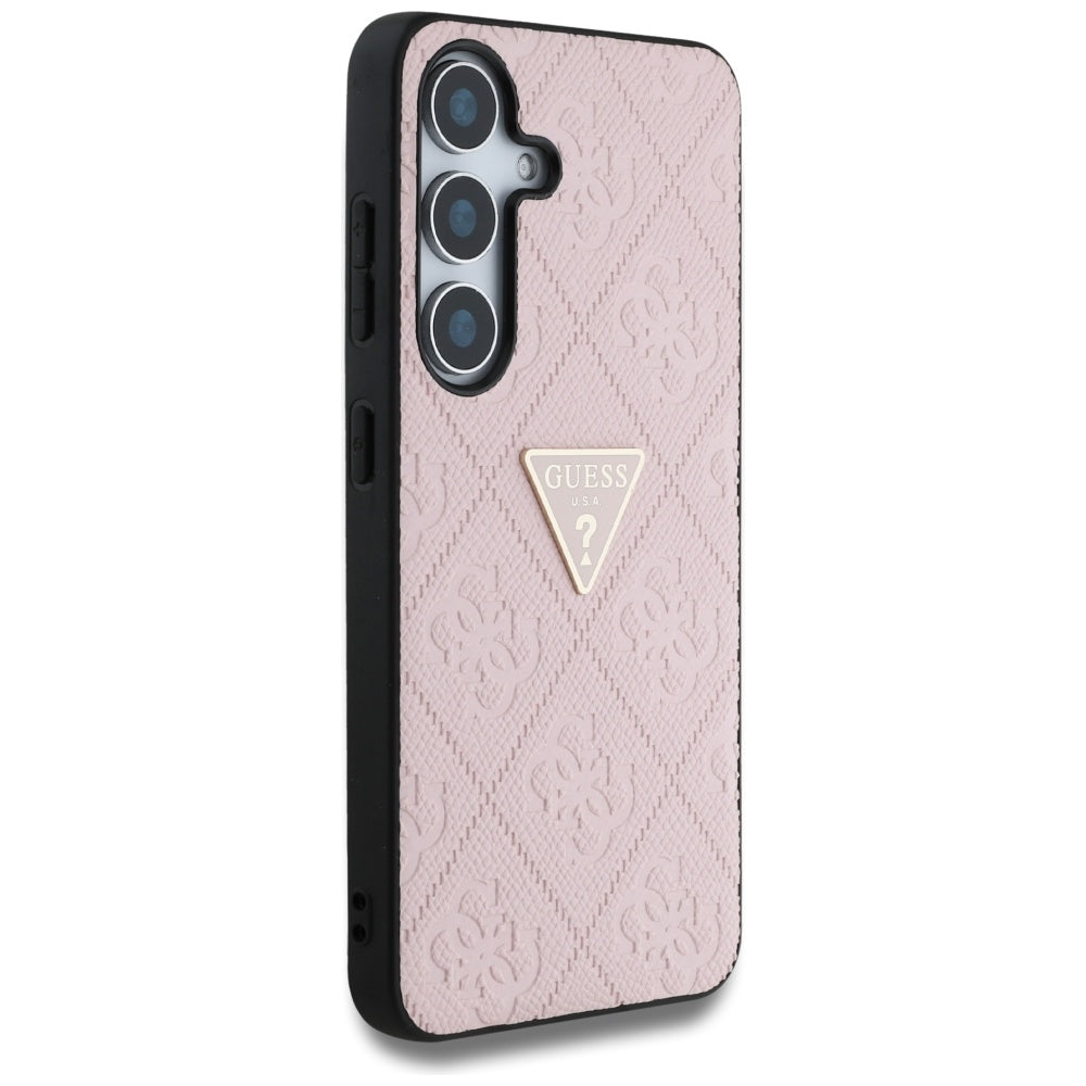 Deksel for Samsung Galaxy S25 S931, Guess, Grained Hot Stamp 4G Triangle, Rosa