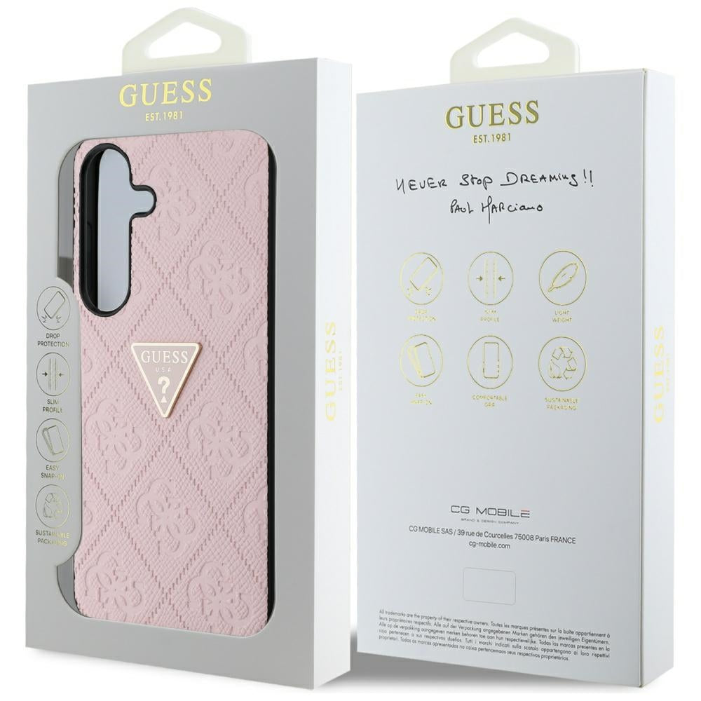 Deksel for Samsung Galaxy S25 S931, Guess, Grained Hot Stamp 4G Triangle, Rosa